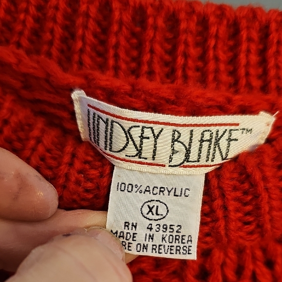 VINTAGE Lindsey Blake Red Knit Sweater Vest Candy Cane Holiday Christmas Xlarge - Picture 2 of 5